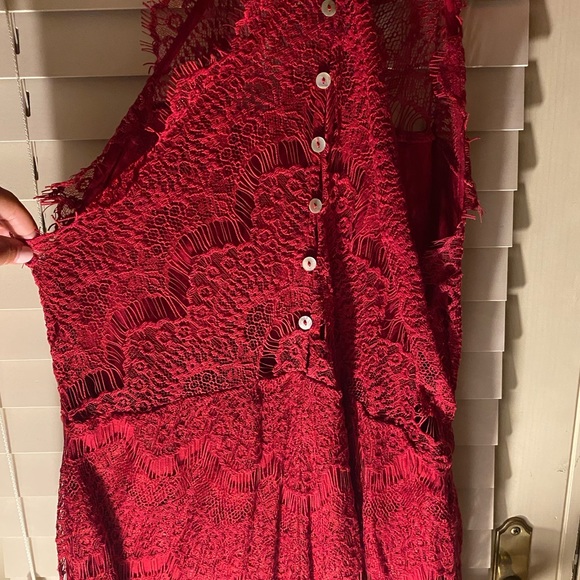 Free People Red Lace Button Back Dress - Picture 4 of 5